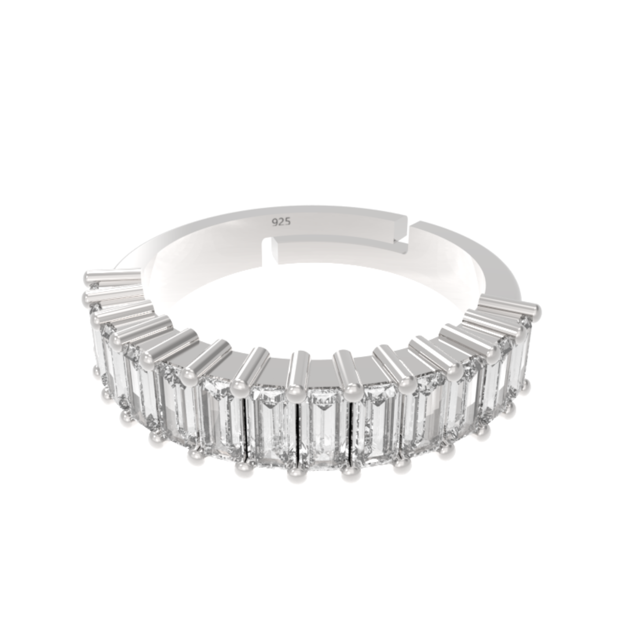 Baguette Cut Half Eternity Band White Gold Plated, Hallmarked 925 Sterling Silver